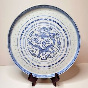 Chinese Rice Eyes Five Finger Dragon Drinks or Appetizer Stoneware Tray 10"